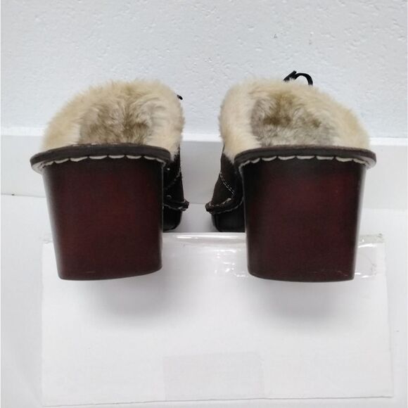 Bare Traps Decoy Clogs Mules Brown Suede Faux Fur Trim Block Heel  8.5M - Picture 4 of 9